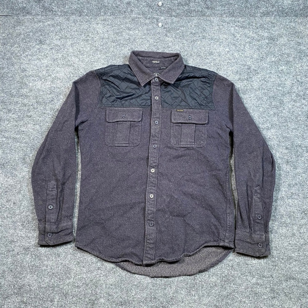 Volcom Treehouse Charcoal Gray Quilted Yoke Button Down Shirt Mens Small S/P